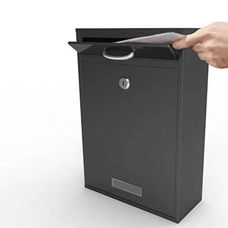 - Aleko Durable Wall Mounted Mail Drop Box with Lock and Key, Black Color