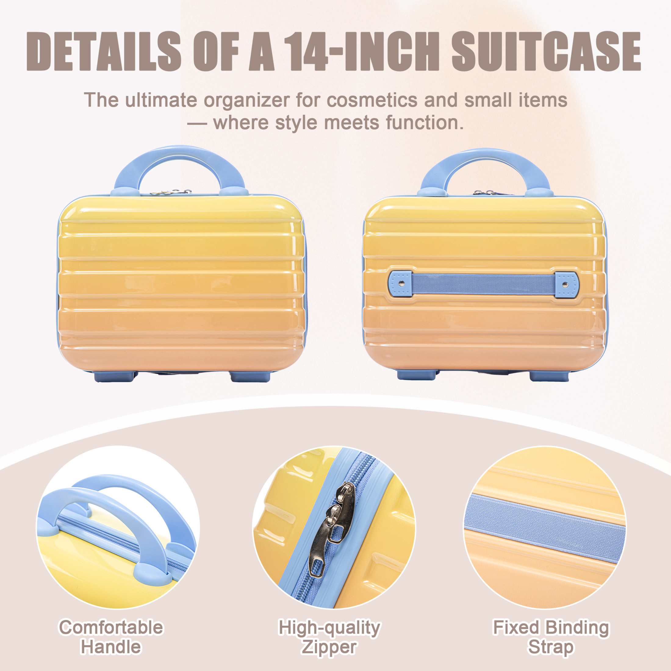 Noble House Vance 20"/14" Hardshell Spinner Luggage Set, Carry-On Suitcase and Cosmetic Case, Blue & Yellow, Set of 2