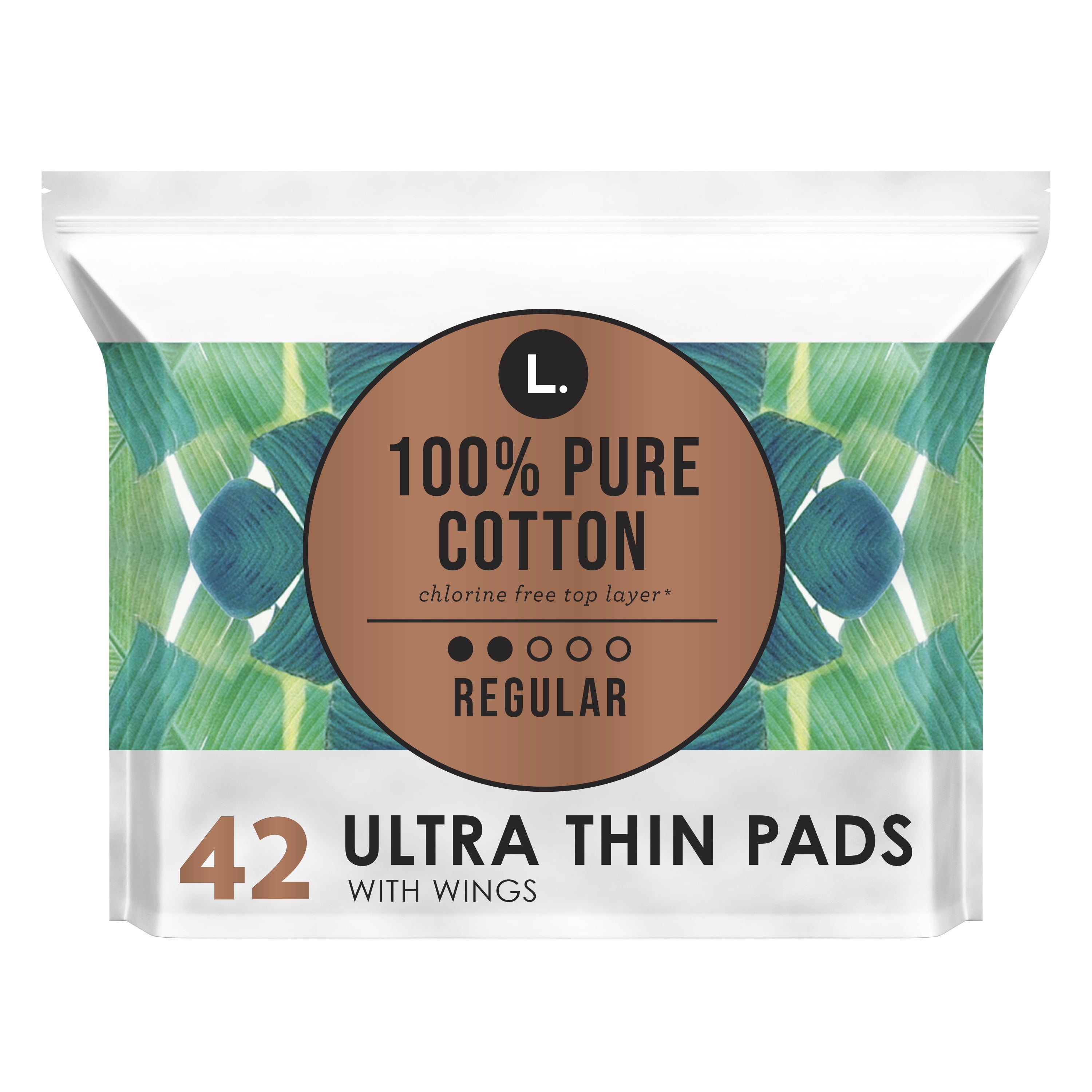 L. Ultra Thin Pads, 100% Cotton Free Top Layer, with Wings, Regular Absorbency, 42 Ct