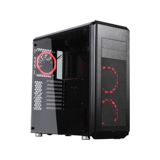 DIYPC Vanguard-V6-RGB Dual USB3.0 Steel Tempered Glass with ATX Mid Tower Gaming Computer Case with Tempered Glass Panel & Pre-Installed 3 x RGB LED Dual Ring Fans, Black