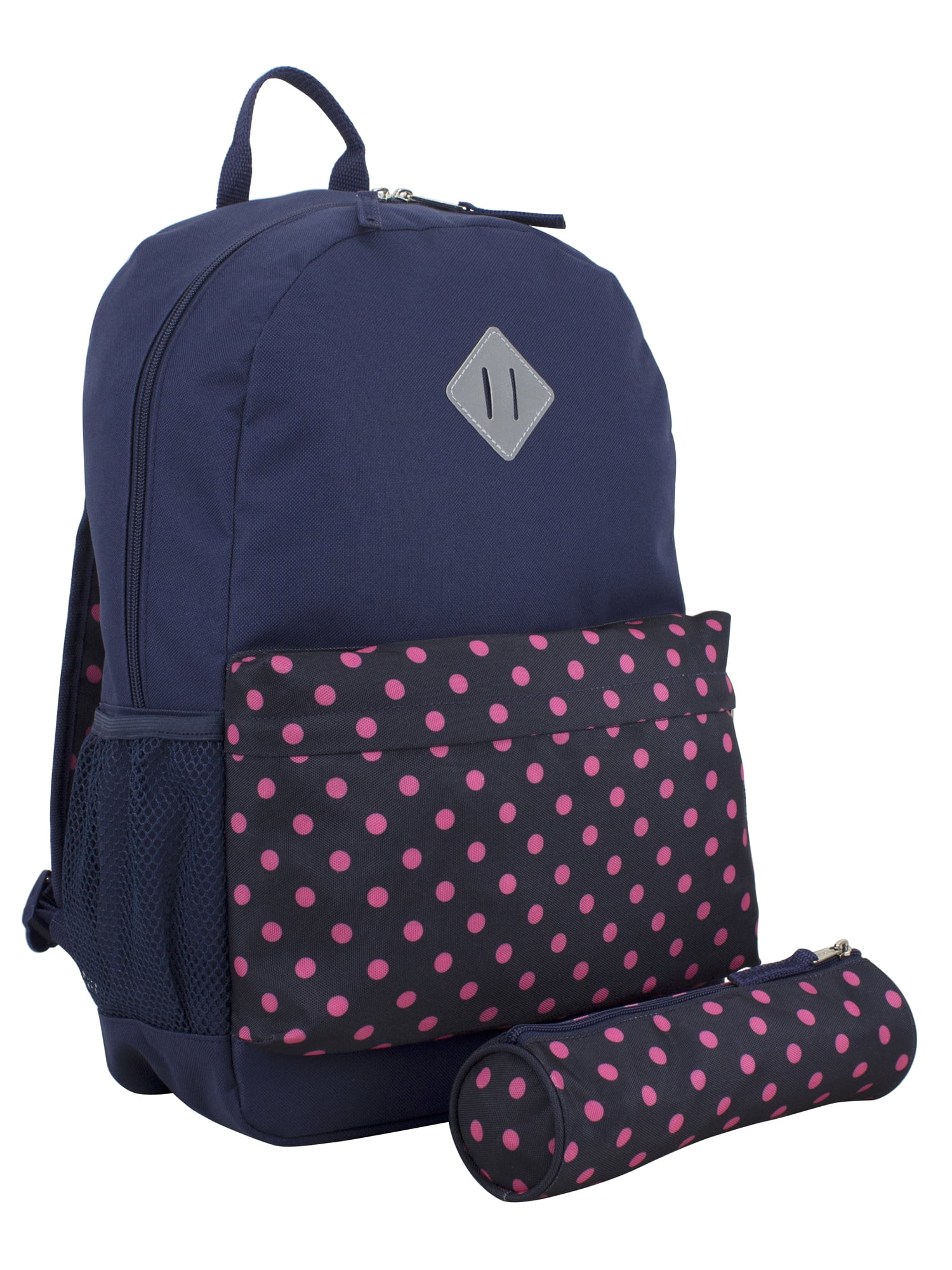 Eastsport Unisex Dome Backpack with Bonus Pouch, Navy Pink Dots