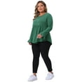 thumbnail image 3 of DARING DIVA Women's Plus Long Sleeve Flared Sleeves Peplum Top 1X Green, 3 of 5