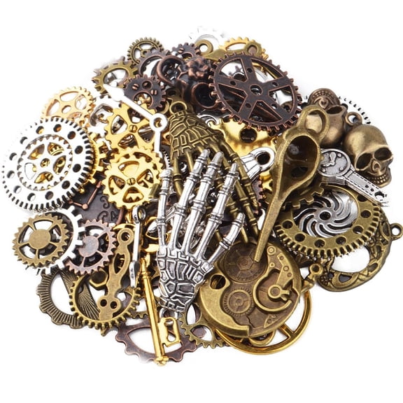 Aylifu Mixed Steampunk Dangle Charms, Vintage Metal Clock Gear Wheel Skull Hand Pendants for Diy Crafts Jewelry Making, 100g(About 76pcs)