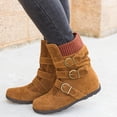thumbnail image 4 of iOPQO Women's Mid-Calf Boots Women Suede Round Toe Zipper Flat Pure Color Buckle Strap Keep Warm Snow Boots Round toe square heel suede Brown 42, 4 of 9