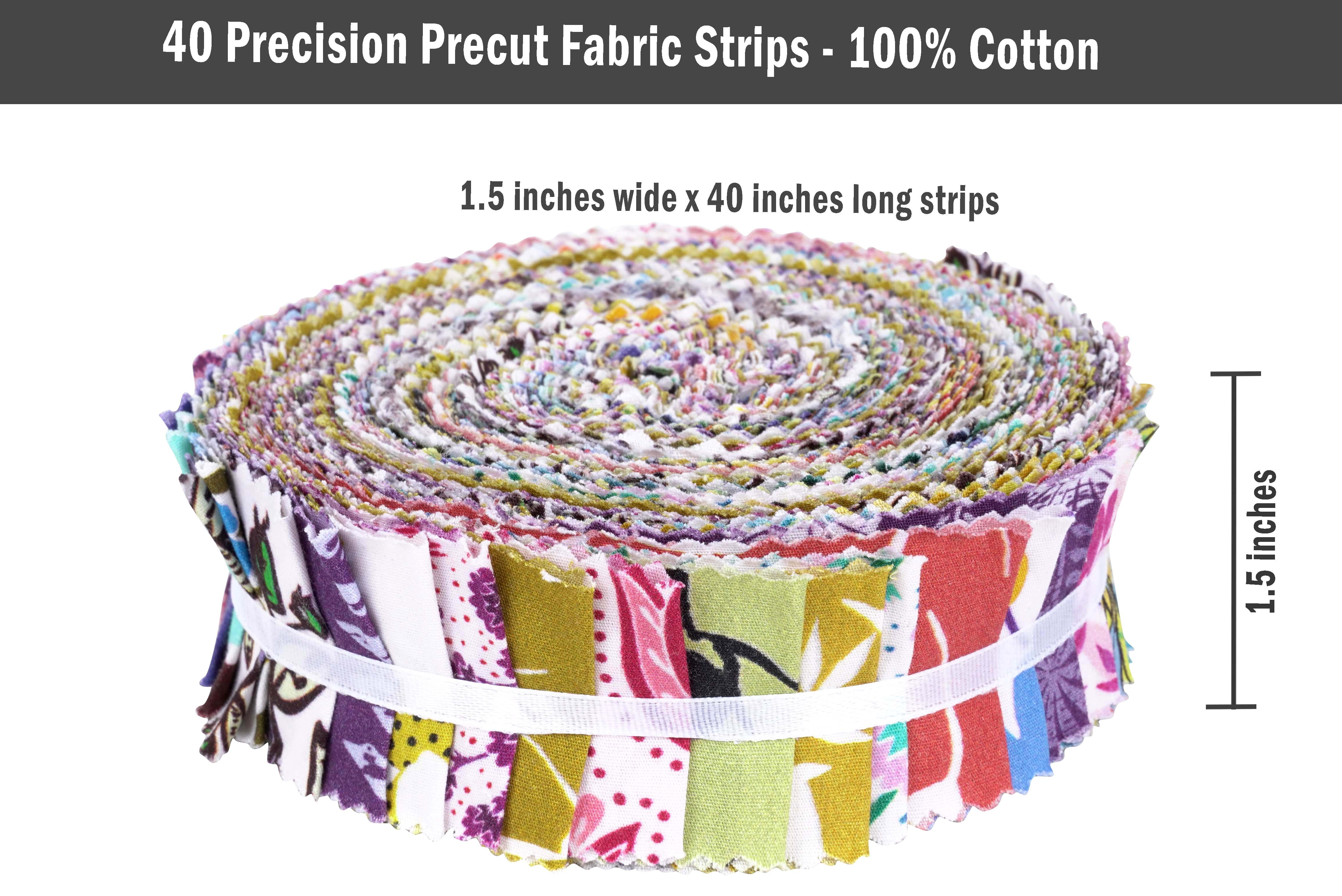 Soimoi 40Pcs Block Print Precut Fabrics Strips Roll Up 1.5x42inches Cotton Jelly Rolls For Quilting - Multicolor