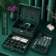 thumbnail image 2 of Flannel Jewelry Box Tri-Layer Vintage Style Earring Ring Necklace Jewelery Storage Box Dark Green, 2 of 5
