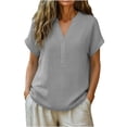 thumbnail image 2 of TAGOLD Womens Short Sleeve V-Neck Blouses & Shirts Solid Color V Neck Button Loose Linen Top, 2 of 5