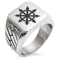 thumbnail image 1 of Stainless Steel Chaos Geometric Pattern Biker Style Polished Ring, 1 of 1
