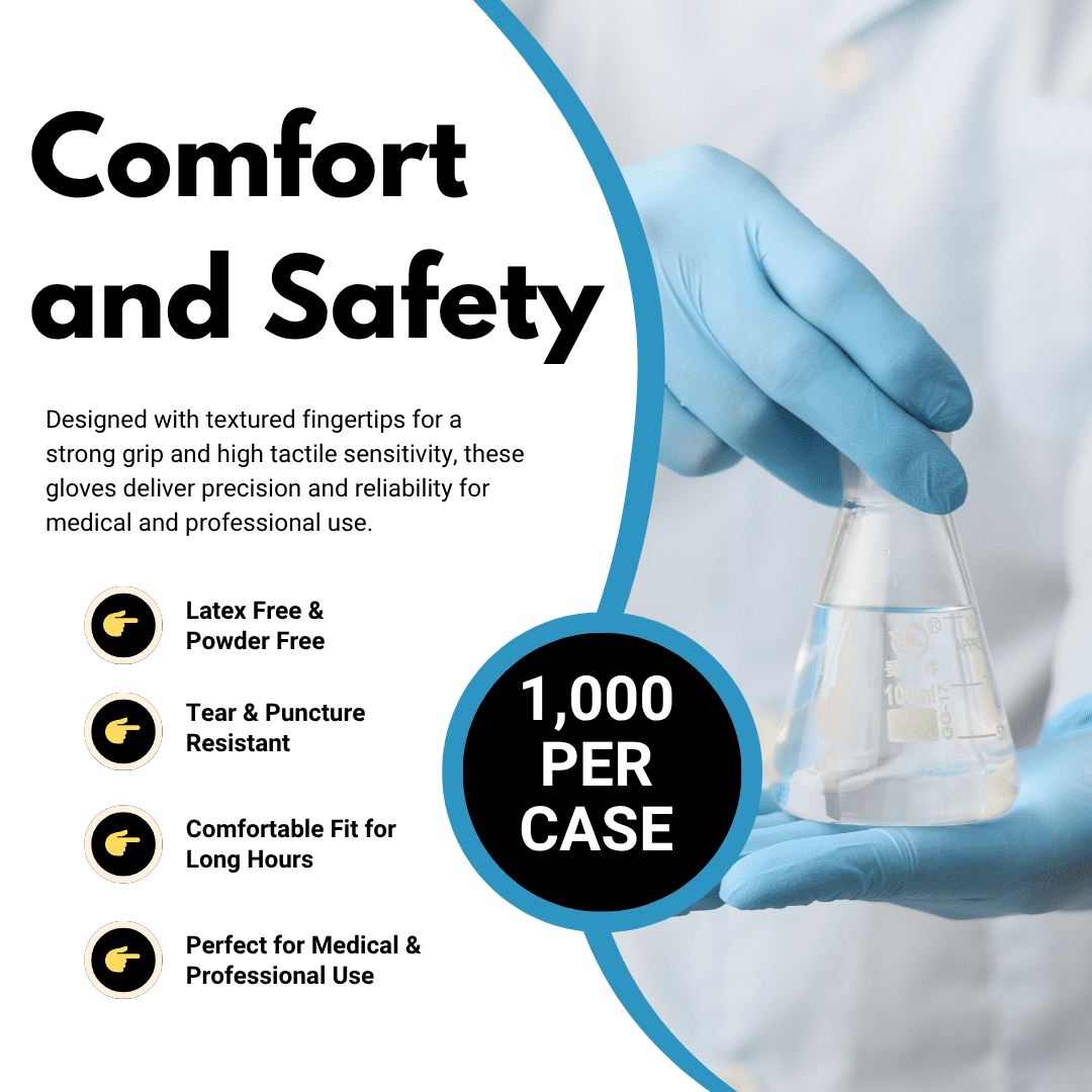 KINGFA Unisex Nitrile Medical Exam Gloves, Disposable, Blue, XL, 1000-Piece
