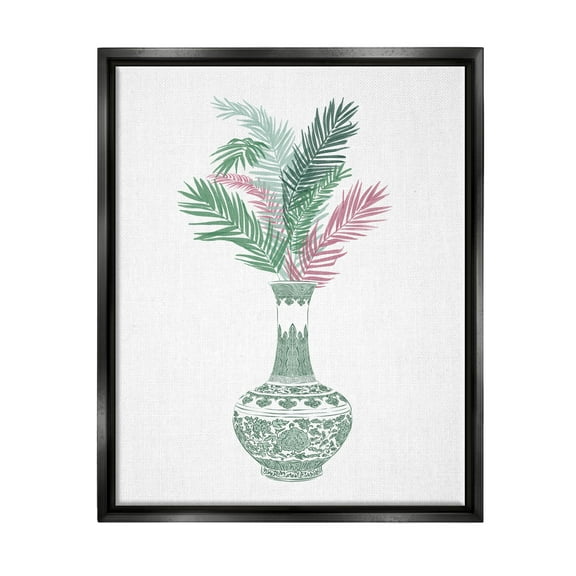 Stupell Industries Botanical Ornate Pattern Vase Graphic Art Jet Black Floating Framed Canvas Print Wall Art, Design by Ziwei Li