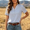 thumbnail image 3 of Uootdi Women's Striped Blouses Short Sleeve Notch Neck Button Placket Tops Everyday Style Comfortable Loose Fit Tees Gift, 3 of 7