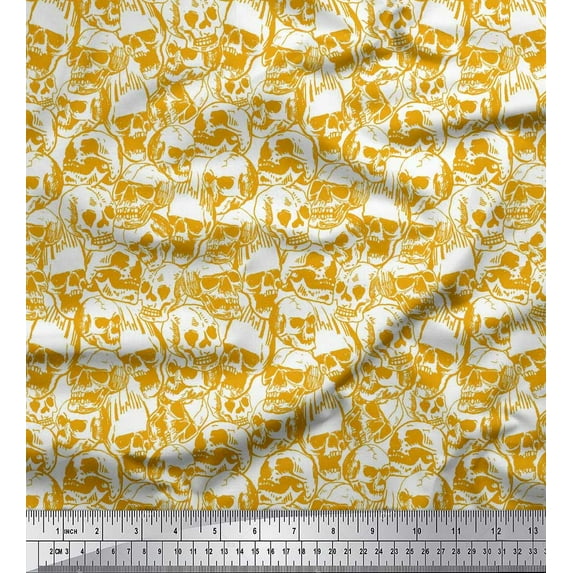 Soimoi Rayon Fabric Horror Skull Halloween Print Fabric by The Yard 42 Inch Wide