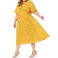 thumbnail image 4 of Unique Bargains Women's Plus Size Midi Bubble Sleeve Semi Sheer Fit and Flare Dresses 3X Yellow, 4 of 6