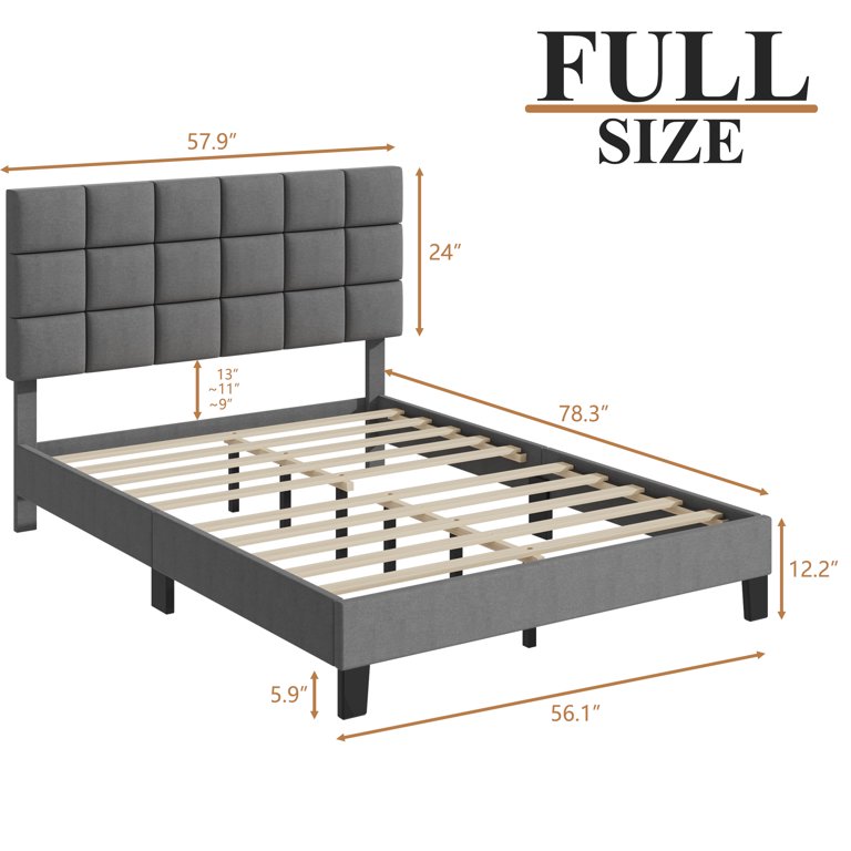 Lifezone Full Size Bed Frame with Adjustable Upholstered