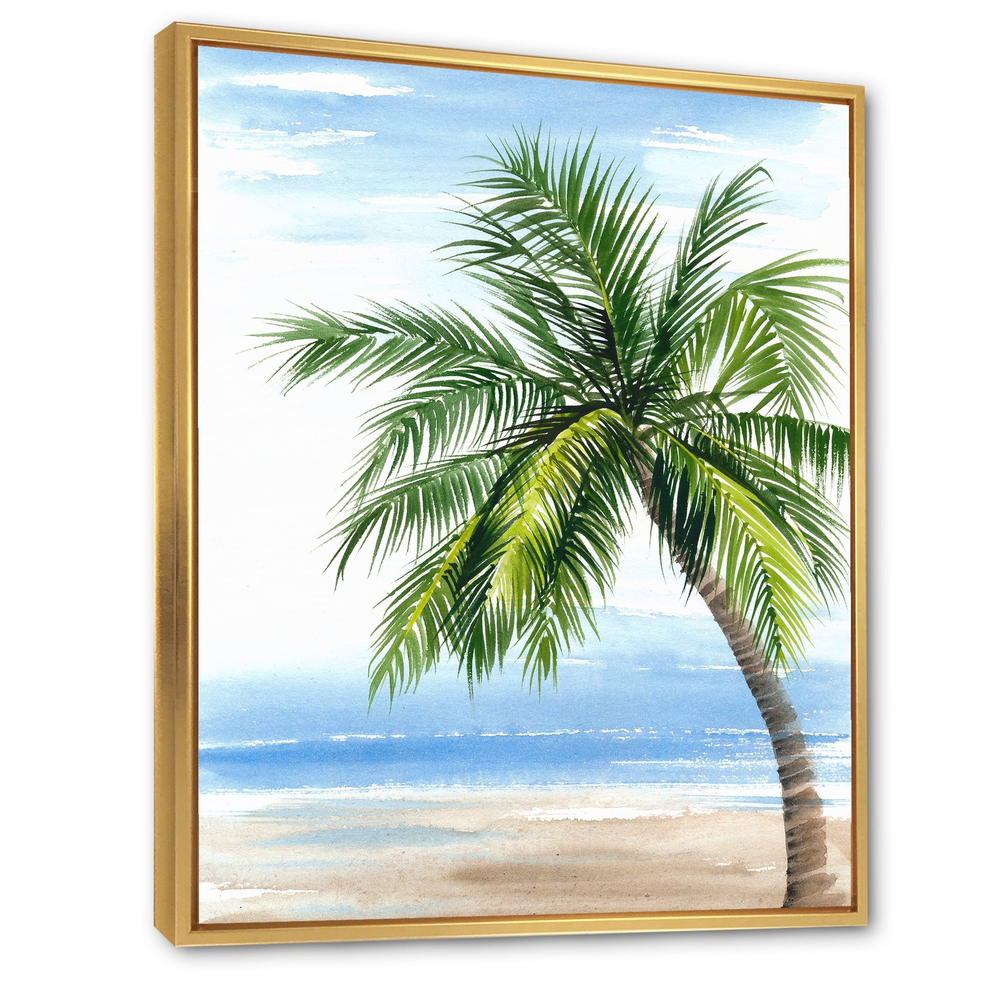 Designart 'Palm Tree At The Beach' Nautical & Coastal Framed Canvas Wall Art Print