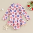 thumbnail image 6 of Douhoow Toddler Girl Floral Bathing Suit Kids Rash Guard Long Sleeve Zipper Ruffle Tassel One Piece Swimsuit, 6 of 9