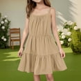 thumbnail image 2 of LTTVQM Cute Dresses for Girls Size 13-14 Summer Casual Solid Color Sleeveless Ruffle Hem Midi Dress Vacation Sundress Trendy Church Dress Khaki 13-14 Years, 2 of 6
