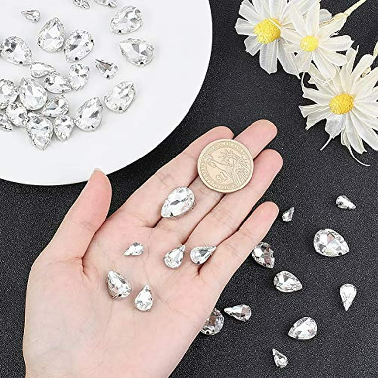 Towenm 58pcs Large Sew on Glass Rhinestone + 102pcs Sewing Claw Rhinestone, Flatback Sew on Crystals for Crafts, Costume, Clothes, Jewelry (Topaz