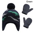 thumbnail image 1 of Gorro de dinosaurio, gorro de punto con pompón, guantes, manopla, conjunto cálido de invierno para bebé pequeño, 1 of 5
