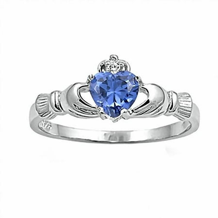 Innes: 0.765ct Heart cut Simulated Tanzanite Ice CZ Claddagh Ring Sterling Silver sz 8.0