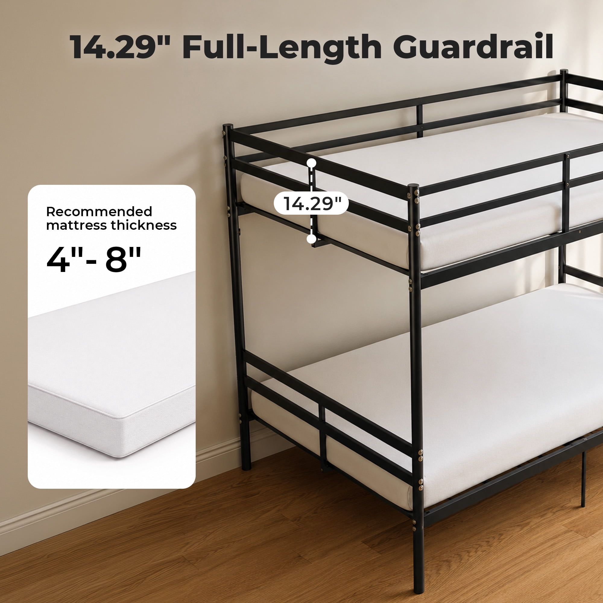 Alvantor Bunk Bed Full over Full for Kids, Metal Bunk Bed with Stairs and Anti-tip Bracket Black