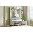thumbnail image 3 of 5-in-1 Entryway Bench with Shutter-shaped doors, Coat Rack, Cushion and 4 Sturdy Hooks, 47.2'' Wide Hall Tree with Storage Bench for Hallway, Entryway, Living Room, White, 3 of 5