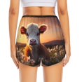 thumbnail image 4 of Uemuo Sunset Calf Flower Field Pattern Women's Athletic Shorts High Waisted Running Shorts with Liner Pockets Gym Elastic Workout Shorts-Small, 4 of 9