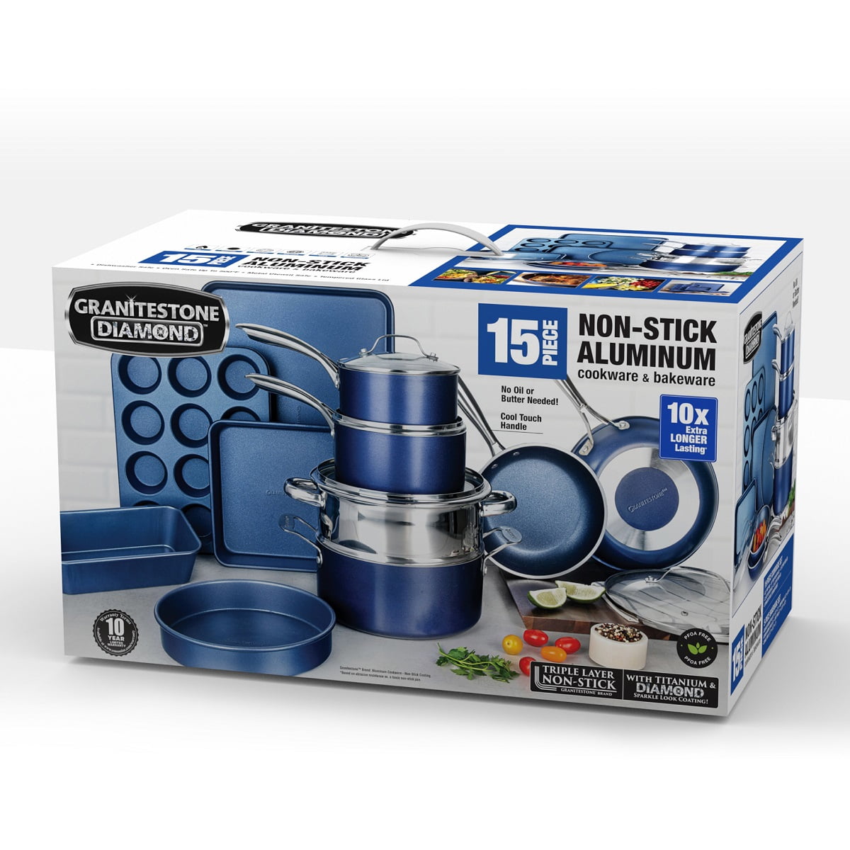 Granitestone Blue 15pc Nonstick Pots & Pans Cookware and Bakeware Set -  20373105