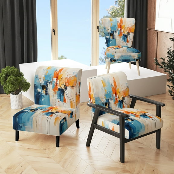 Designart "Paper Euphoria I" Upholstered Abstract Collages Accent Chair and Modern & Contemporary Arm Chair - Multiple Color & Pattern
