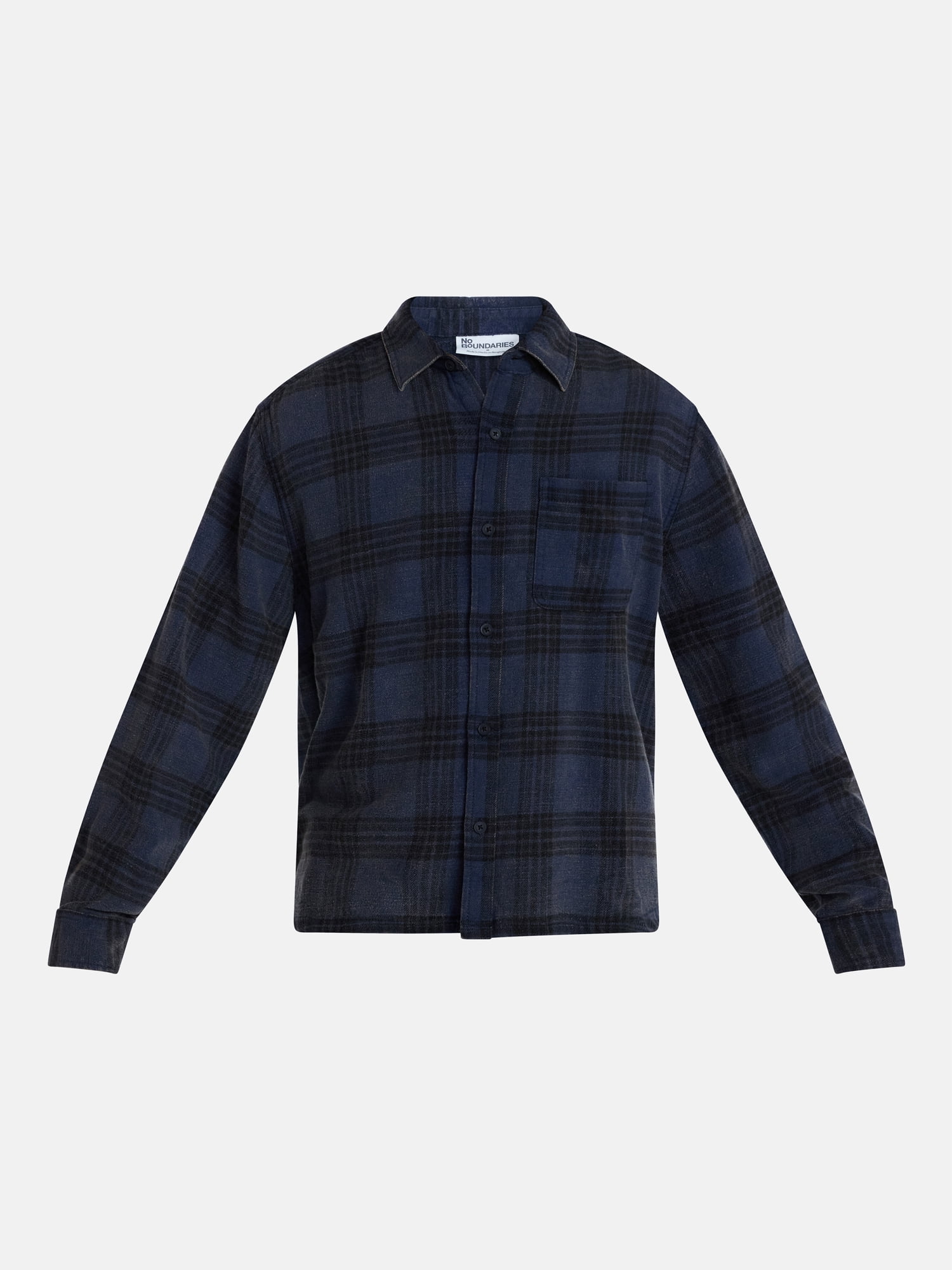 No Boundaries Boxy Fit Grunge Flannel Shirt with Long Sleeves, Men's XS-4XLT