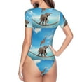 thumbnail image 3 of Uemuo Elephant Giraffe Pattern Women's One Piece Short Sleeve Swimsuit Rash Guard Surfing Modest Quick-drying Swimsuit Beach Essentials-X-Large, 3 of 9