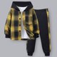 thumbnail image 1 of Cowsor Children's Long Sleeved Checkered Cardigan Contrasting Hooded Top+long Pants Two-piece Set For Kids, 1 of 7