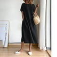 thumbnail image 2 of Abcnature Womens Maxi Dress, Women Solid Round Neck Short Sleeve Cotton Linen Dress, Plus Size Summer Casual Long Dresses, Wedding Guest Dresses Beach Party Dress Black L, 2 of 4