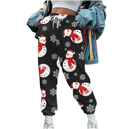 

Winter Joggers for Women Christmas Teen Girl High Waisted Drawstring Sweatpants Trousers Lounge Pants Activewear