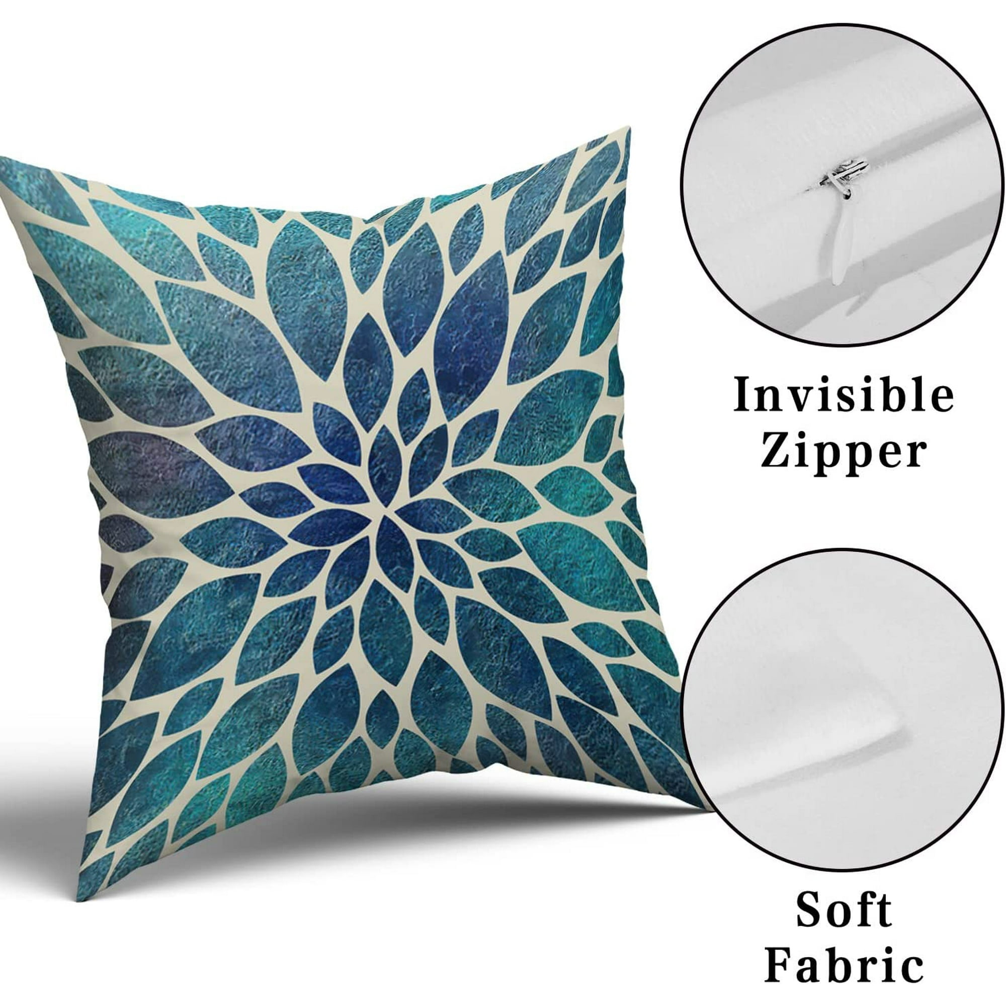Spring Teal Dahlia Pillow Covers 18X18 in Navy Blue Teal Floral Couch Pillow Cases Modern Abstract Throw Pillows Set of 2 Summer Home Decor for Living Room Bedroom Bed Cushion Outdoor