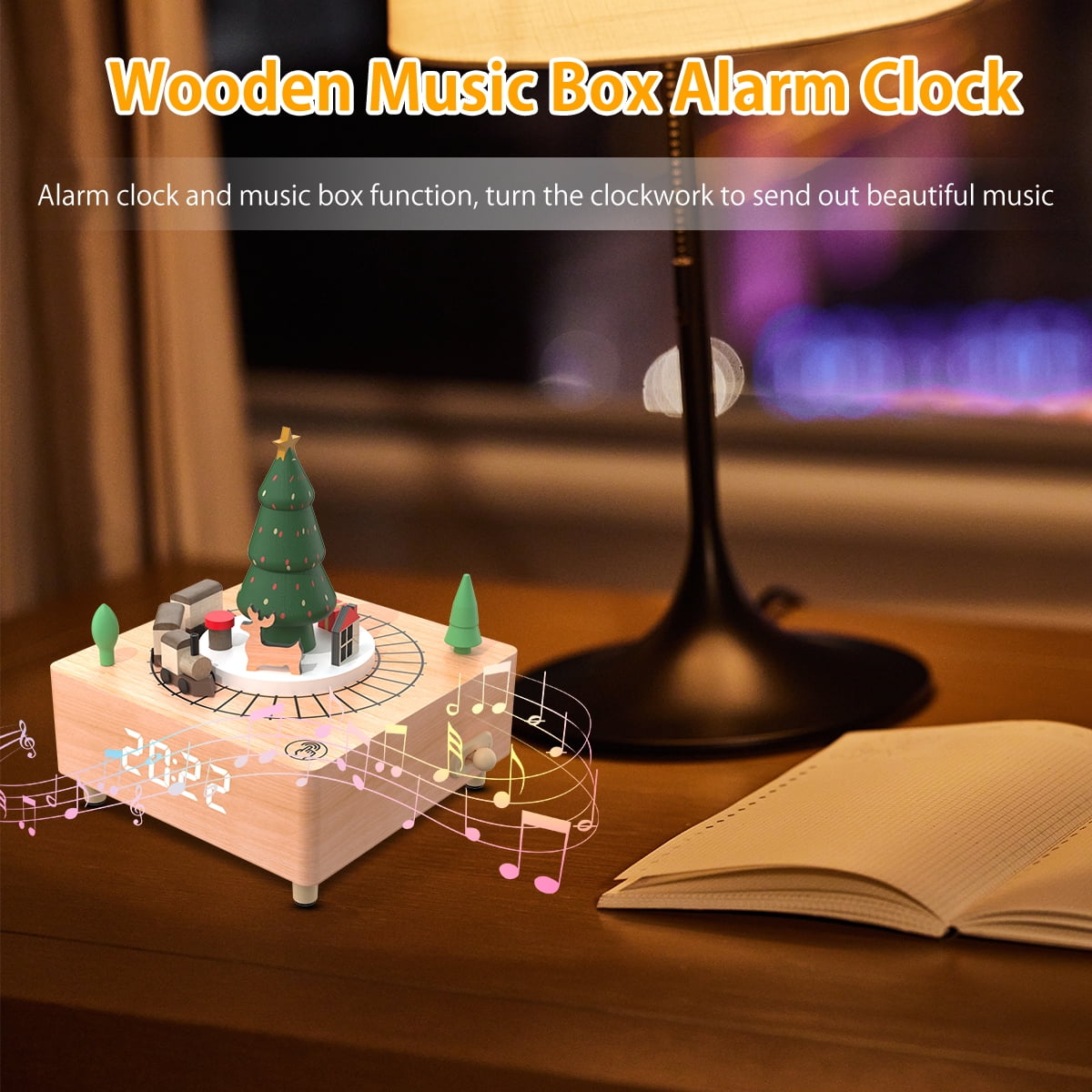 Electime Wooden Alarm Clock for Christmas Gift, Desktop Digital Clock, Train Musical Box Smart Castle Toy Birthday Present for Lover Friends and Children