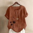 thumbnail image 2 of Pxiakgy Short Sleeve Shirts for Women Graphic Tunic Tops Elegant Street Wear Button Linen Blouses Going Out Tops Loose Fit Crewneck Tops Round Neck Shirt Office Work Tops Peasant Blouse Coffee L, 2 of 5