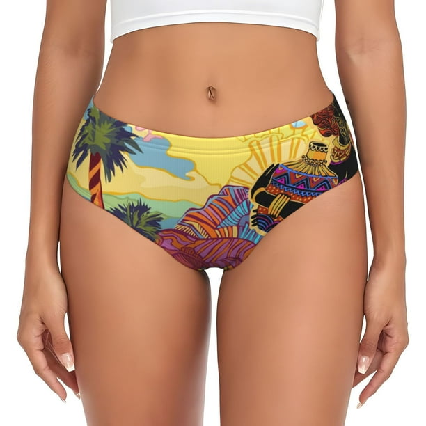 Balery Beautiful African Woman Ropa Interior de Algodón para Mujer con Dibujo – Braguitas Cómodas y Elásticas, Estilo Clásico-X-Small