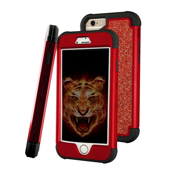 Soatuto For Iphone Se 22 Phone Case Heavy Duty Defender Protective Bling Glitter Sparkle Hard Shell Armor Hybrid Silicone Rubber Bumper Cover For Iphone 6 7 8 Se 4 7 Inch Red Black Walmart Com