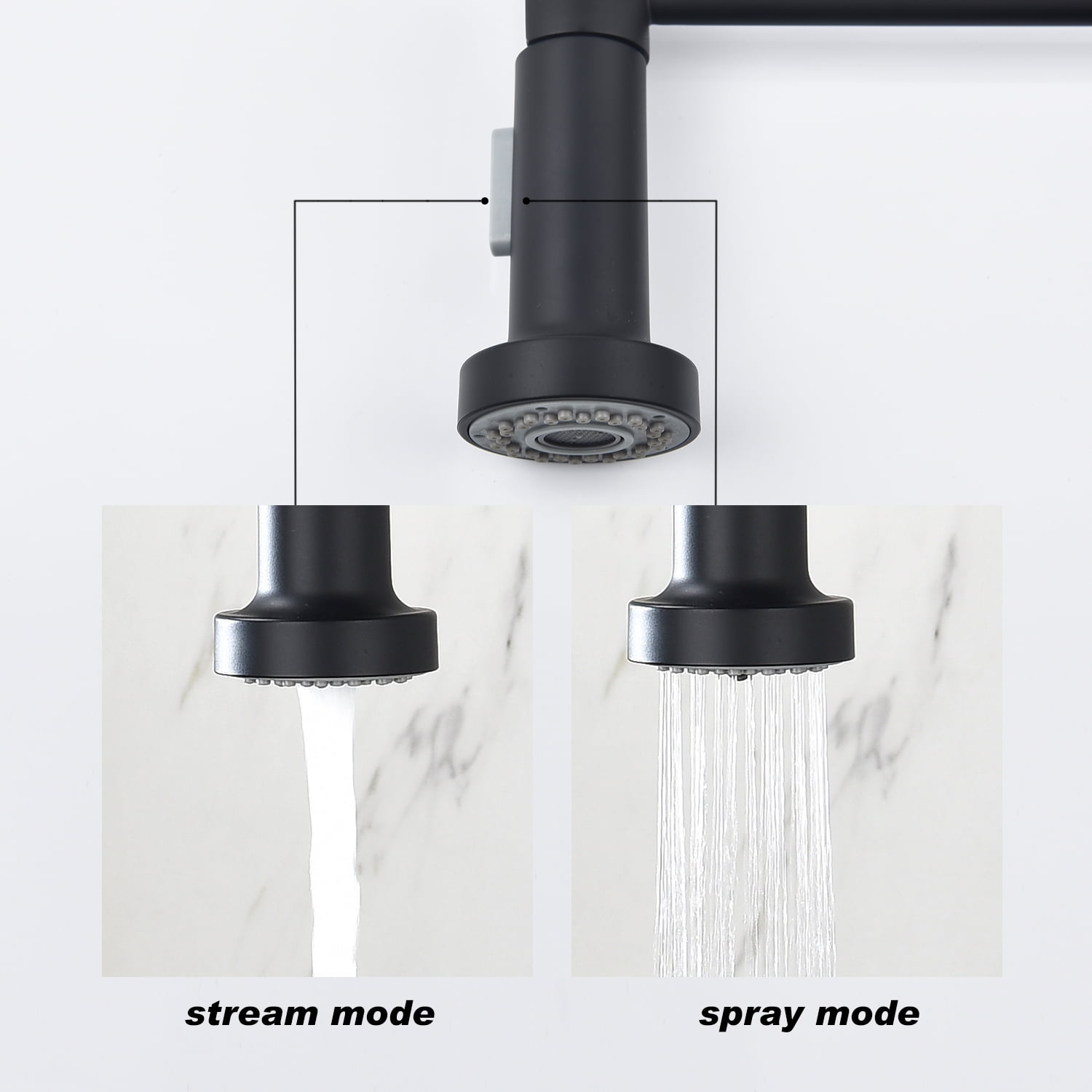 Izzovium Matte Black Kitchen Faucet with Pull Out Sprayer, 360° Swivel High-Arc Stainless Steel Faucet, Single Handle for Easy Temperature Control, 27.95in x 11.81in x 3.14in