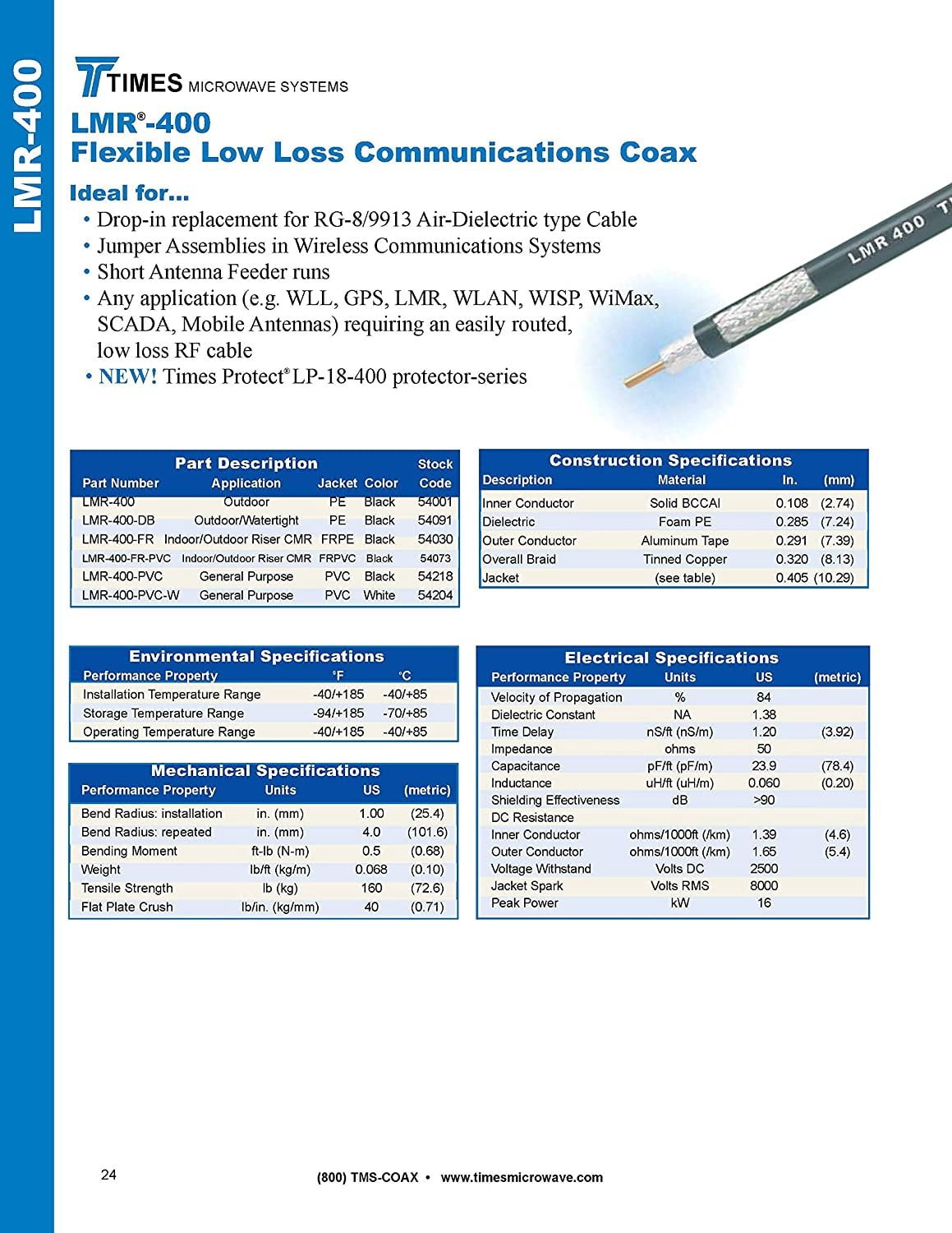 LMR-400/LMR400 N- Male to N-Male NM-NM 12 FT Coaxial Cable Assembly Made with Genuine Times Microwave Low Loss 50 ohm Coaxial Cable 12 FEET in Length-Sold by Cable Assemblies Now