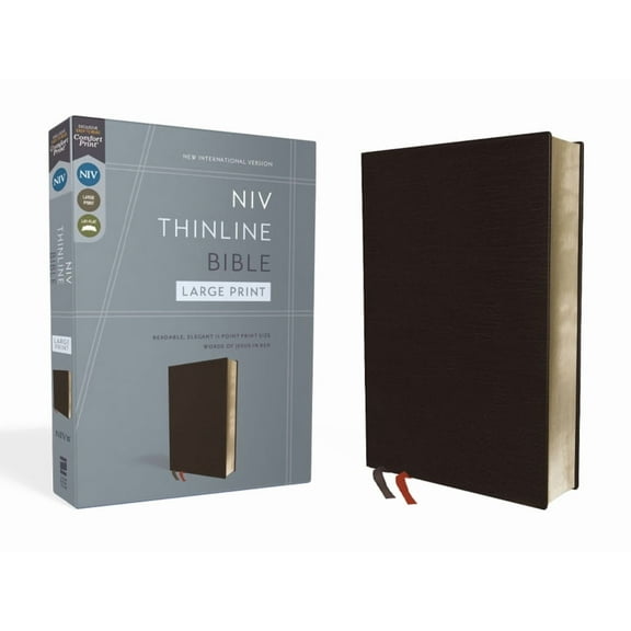 NIV, Thinline Bible, Large Print, Bonded Leather, Black, Red Letter Edition, (Hardcover)