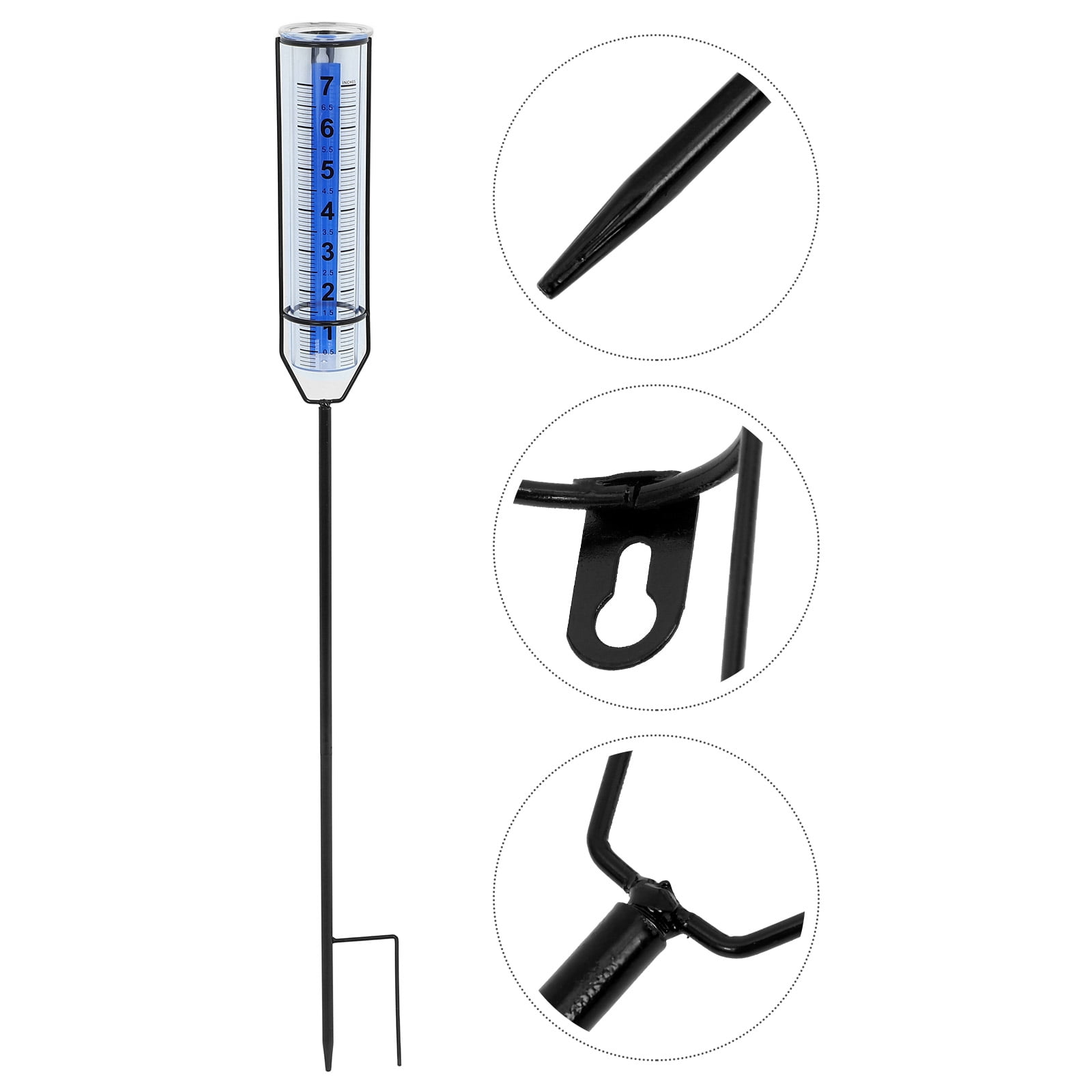 Large Rain Gauge Outdoor with Blue Stripes Iron Frame and Plastic Measuring Cup for Garden