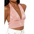 thumbnail image 2 of Qiylii Sleeveless Abstract Print/Flower Pattern Halterneck Cropped Tops, 2 of 9