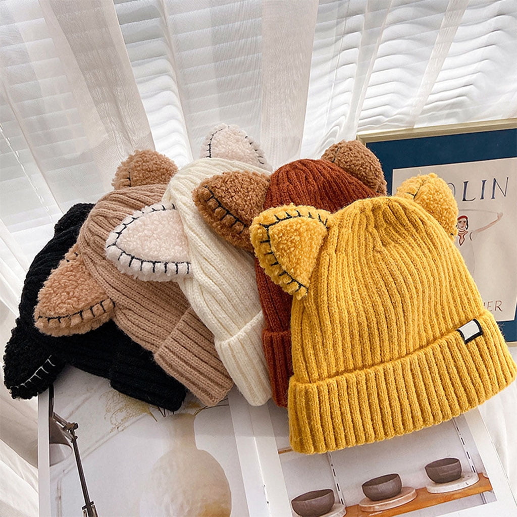 Kawaii Wool Knit Hat Fall Winter Cat Ears Shape Hats Solid