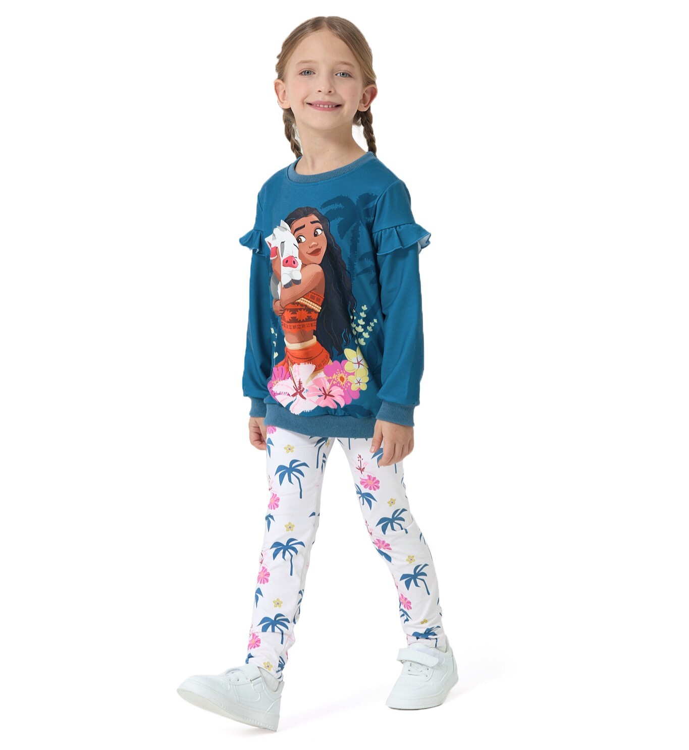Disney Princess Toddler Girls Ruffle Sweatshirt and Leggings Moana Graphic Teal Outfit 2-Piece Set 3-4Y
