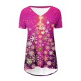 thumbnail image 3 of Camiseta Impresa con Cuello en V de Manga de Raglan de la Parte Trasera Larga Delantera Corta de las Mujeres de Navidad, Vacaciones Informales, 3 of 7