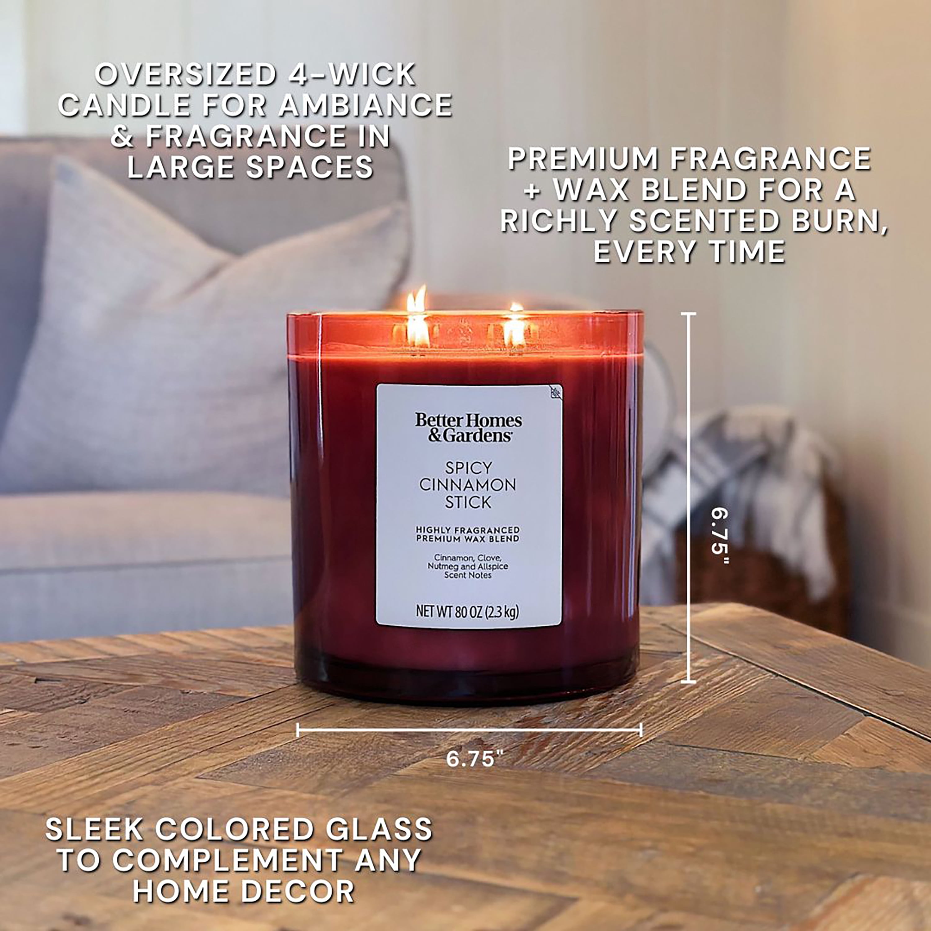 Better Homes & Gardens Spicy Cinnamon Sticks Scented 4-Wick 80oz (2.26 kg) Large Oversized Jar Candle