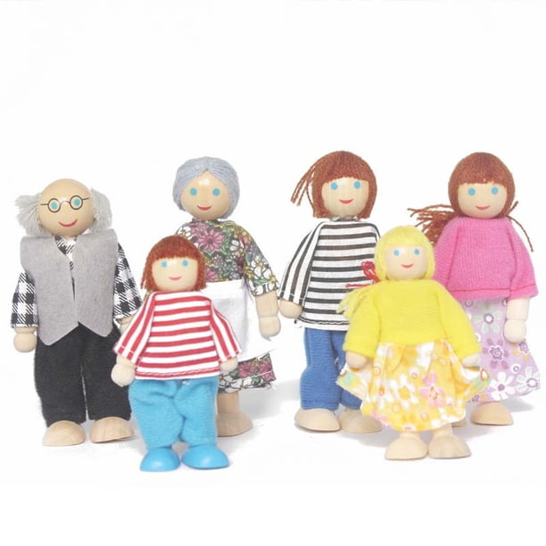 Wooden Furniture Dolls House Family Person Figures Miniature Set Doll Toys Pretend Play Dollhouse For Kids Play Toy heqiyong LED