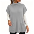 thumbnail image 3 of Tbopshirt Women Sleeveless Sweater Vest Turtleneck Oversized Pullover Sweaters with Front Pockets for Fall Winter Casual Outfit Going Out Knit Tops, 3 of 8